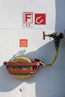 Emergency Fire Fighting Hose On Passenger Ship Stock Images