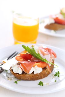 Sandwich With Ham, Peach And Goat Cheese Royalty Free Stock Image