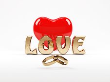 3D Love Text, Heart And Rings Stock Image 3D Love Text, Heart And Rings Stock Image