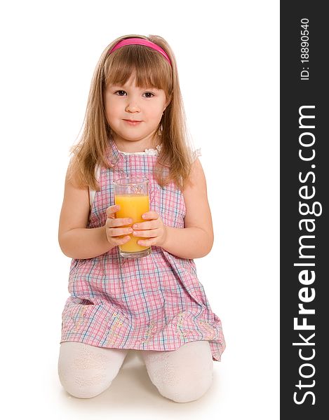 The Little Girl Drinks Orange Juice