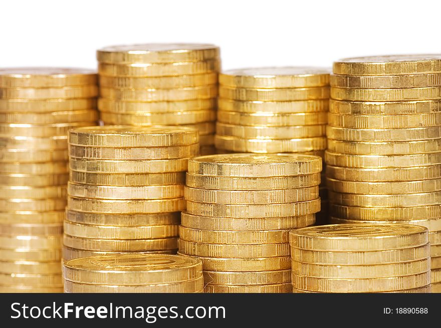 Golden coins isolated on white background