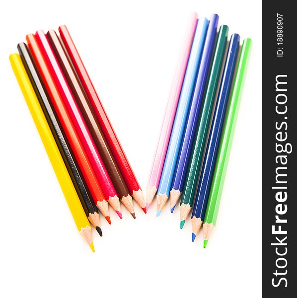 Many different colored pens. Color pencils isolated on a white background.