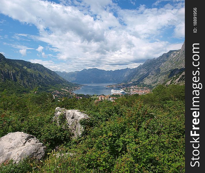 The view of the Kotor Bay and the city of Kotor, Montenegro. The view of the Kotor Bay and the city of Kotor, Montenegro