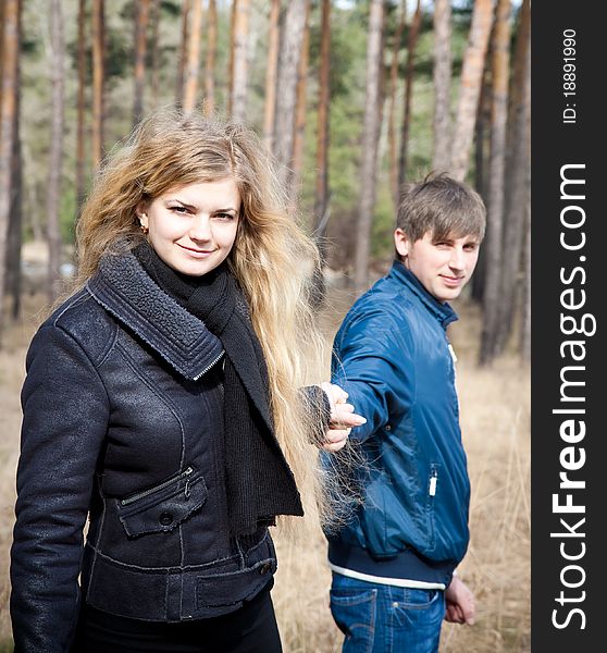 Love and affection between a young couple in outdoor