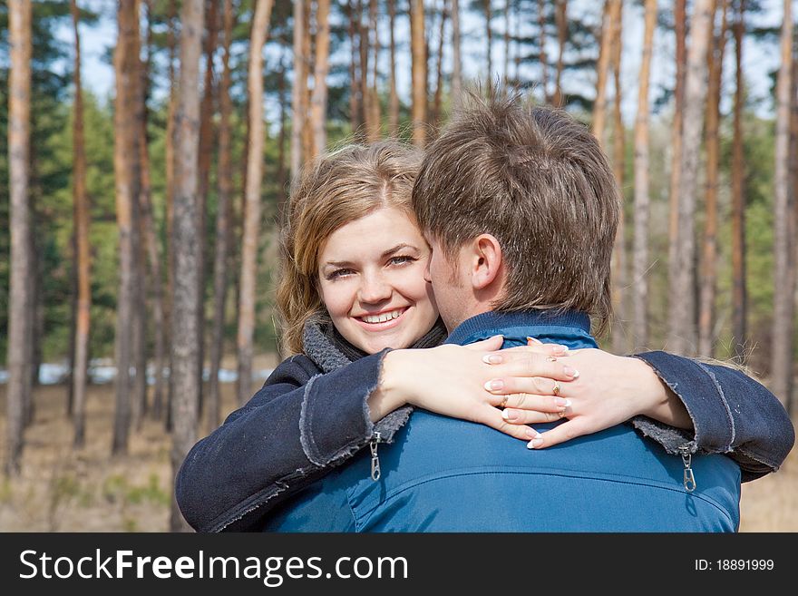 Love and affection between a young couple in outdoor