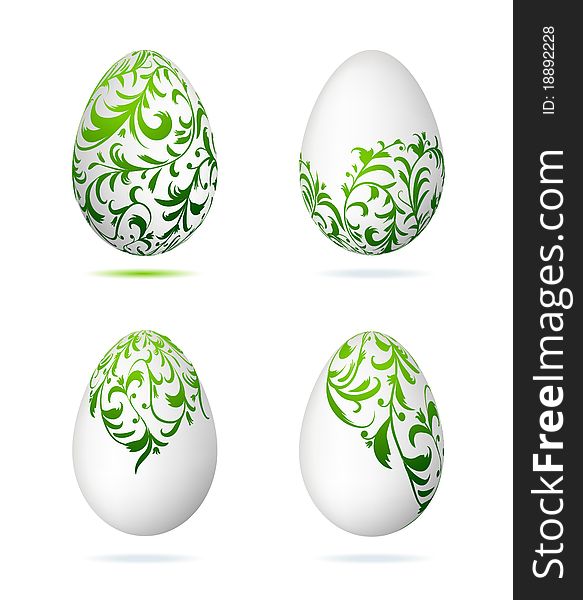 Easter Eggs White With Floral Ornament