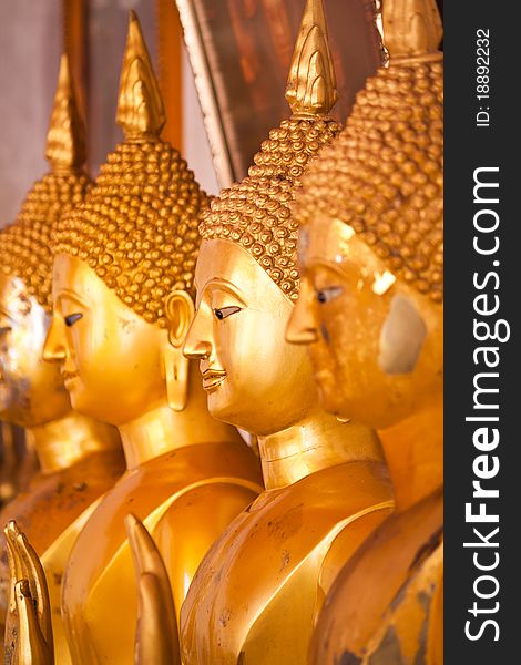 The groups of golden buddha statue, Thailand. The groups of golden buddha statue, Thailand