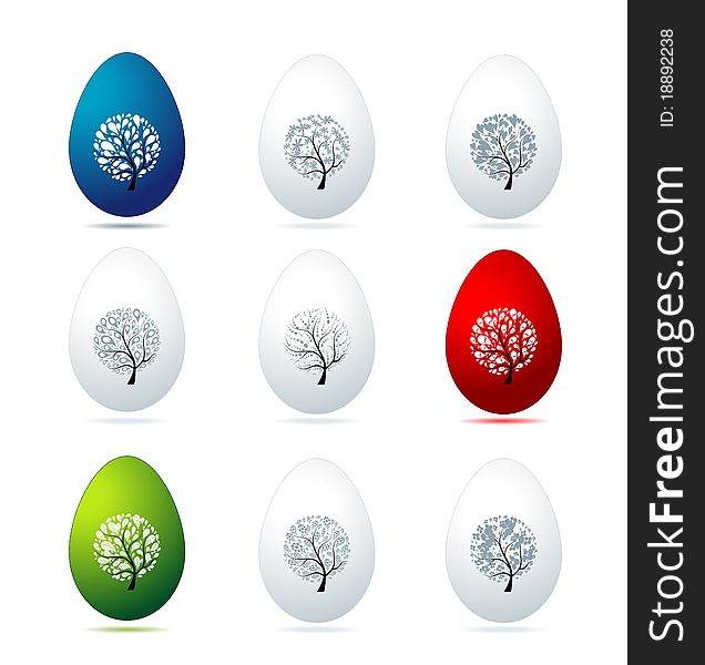 Easter eggs design, art trees, illustration