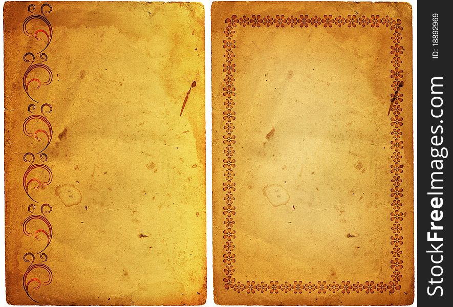 Old yellow-brown grunge paper with floral frame. Old yellow-brown grunge paper with floral frame