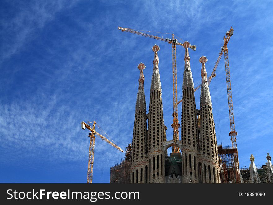 Basilica and Expiatory Church of the Holy Family, commonly known as the Sagrada Família, is a large Roman Catholic church in Barcelona, Catalonia, Spain, designed by Catalan architect Antoni Gaudí (1852–1926). Although incomplete, the church is a UNESCO World Heritage Site,[4] and in November 2010 was consecrated and proclaimed a minor basilica by Pope Benedict XVI.[5][6][7]