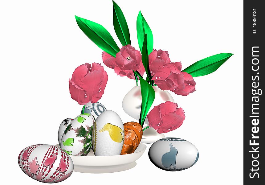 Easter eggs vase tulips Flowers. Easter eggs vase tulips Flowers