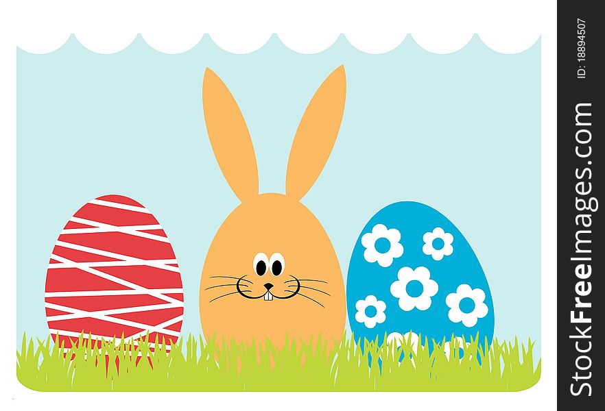Card with stylized easter eggs and bunny. Card with stylized easter eggs and bunny