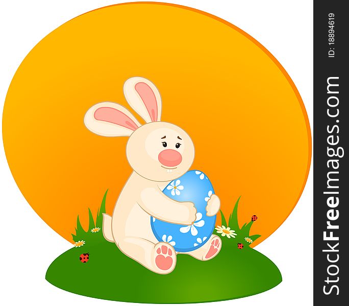 Easter Bunny with colored egg. Easter card