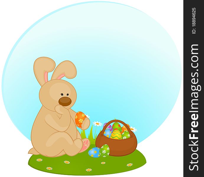 Easter Bunny with colored egg. Easter card