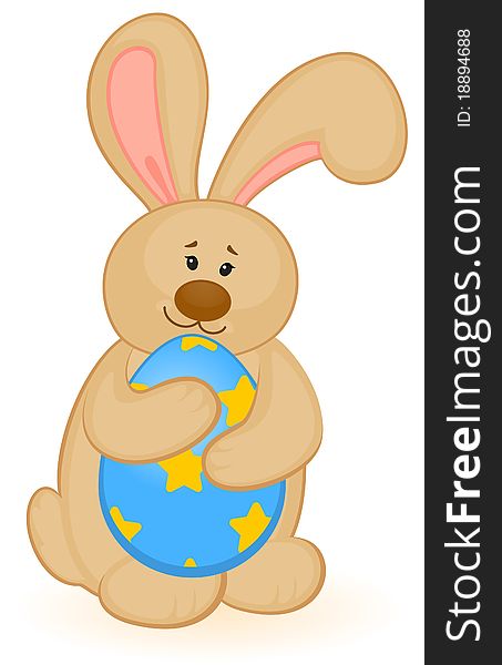 Easter Bunny with basket and colored eggs. Easter card. Easter Bunny with basket and colored eggs. Easter card