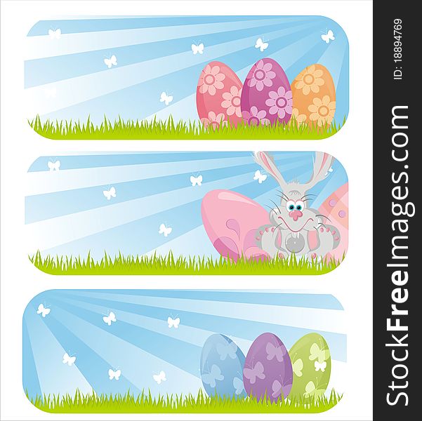 Set of 3 colorful easter banners