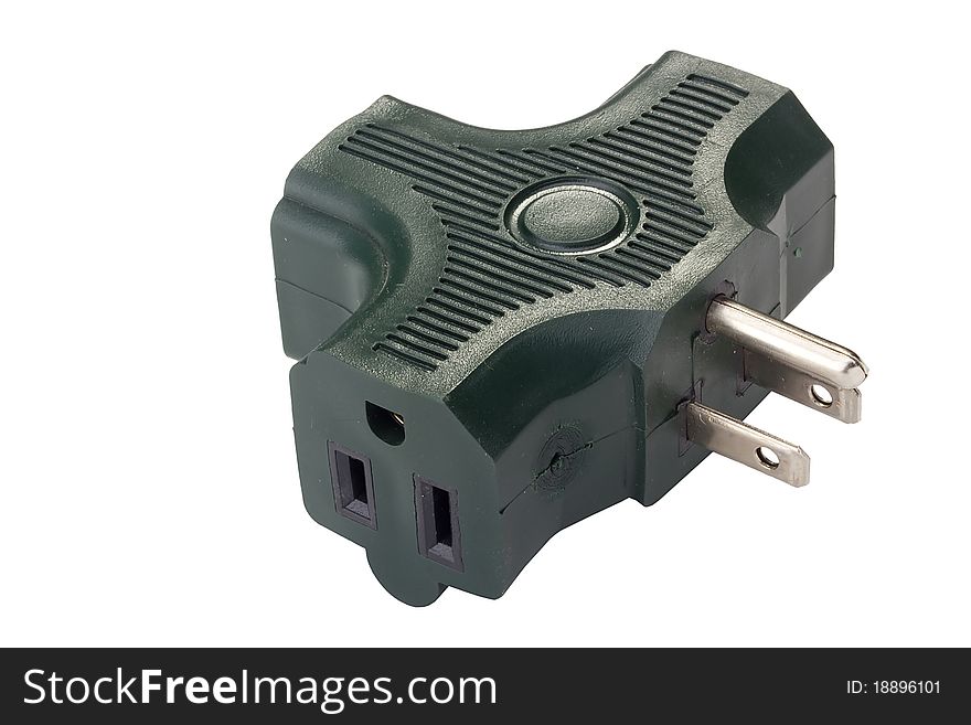 Green electrical adapter isolated on a white background. Green electrical adapter isolated on a white background.