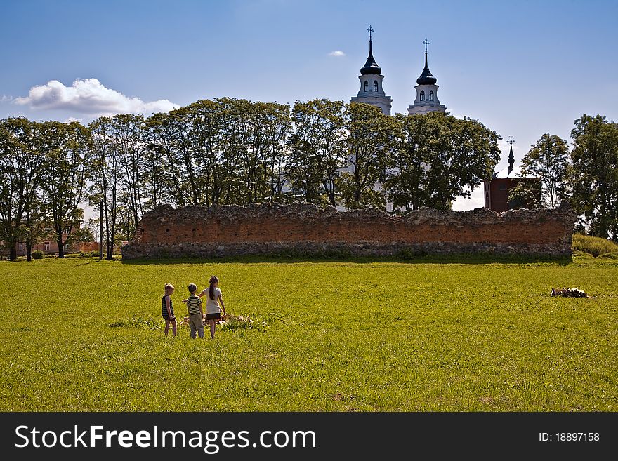 Summer View With Children Playing, Church In The B