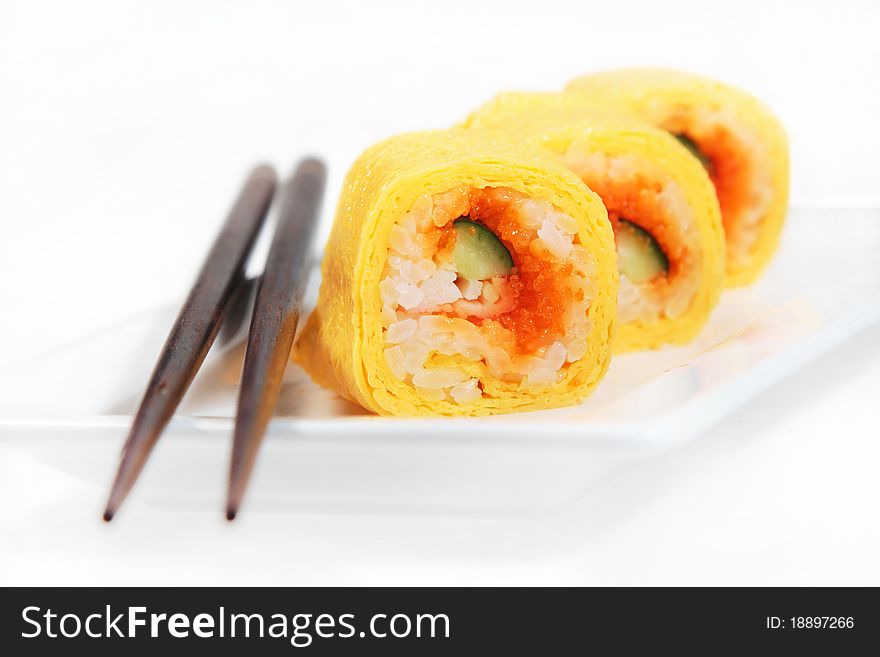 Japanese sushi ready to eat isolated on white