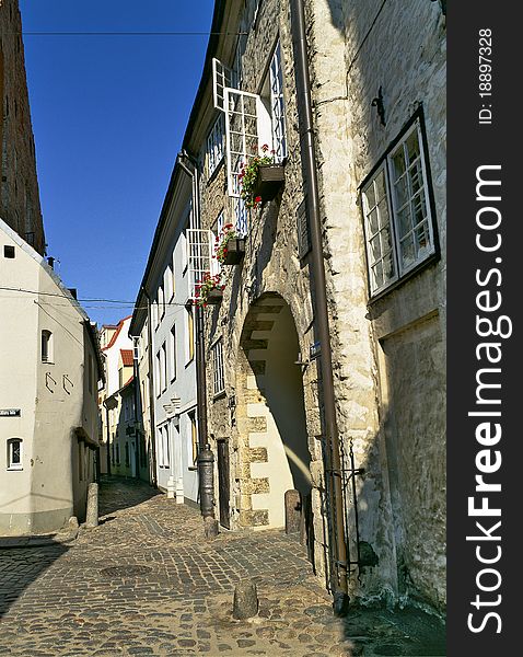 Narrow street in the old town, Riga.