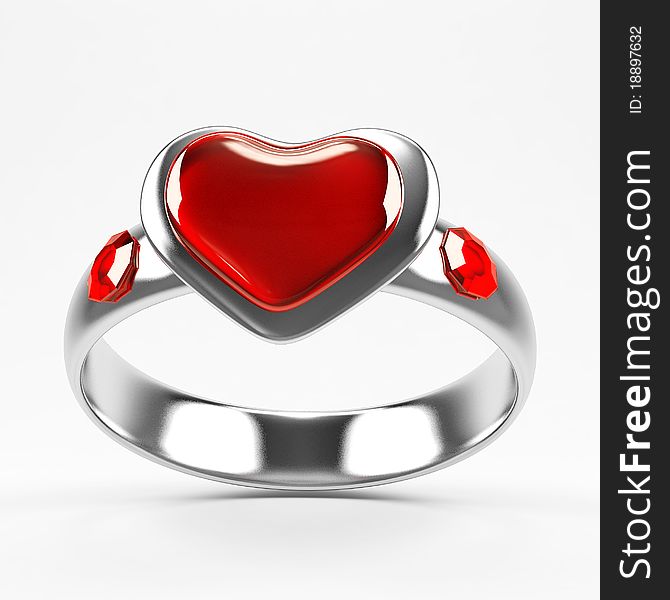 3D ring with red heart
