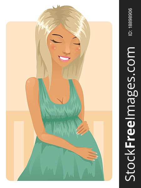 Adorable blond pregnant girl in green dress. Adorable blond pregnant girl in green dress