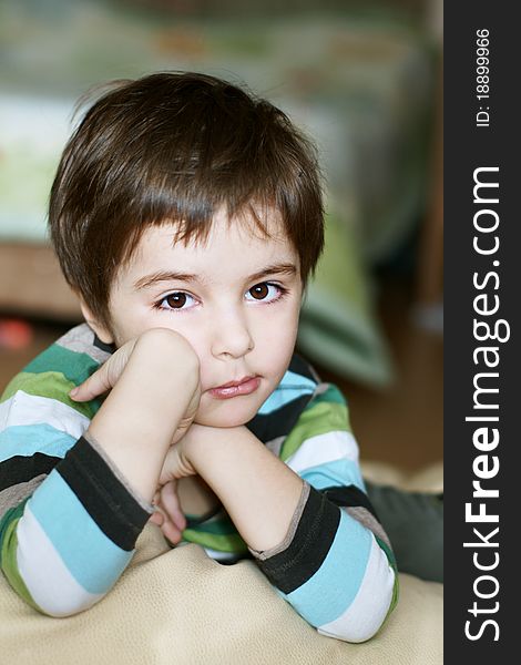 Portrait of cute thoughtful little boy. Portrait of cute thoughtful little boy