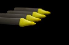 Four Yellow Highlighter Pens Royalty Free Stock Photo