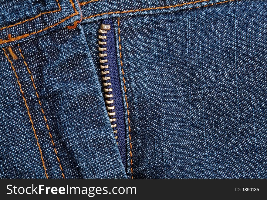 Blue denim jeans pants fabric and zipper