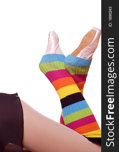 Picture of girl's legs in colorful gaiters