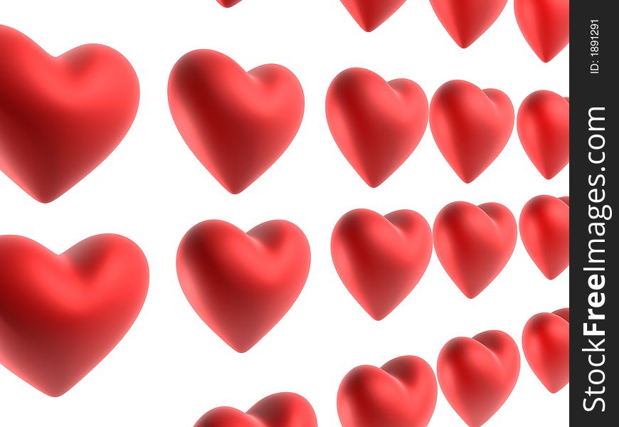 3d rendered illustration of red hearts