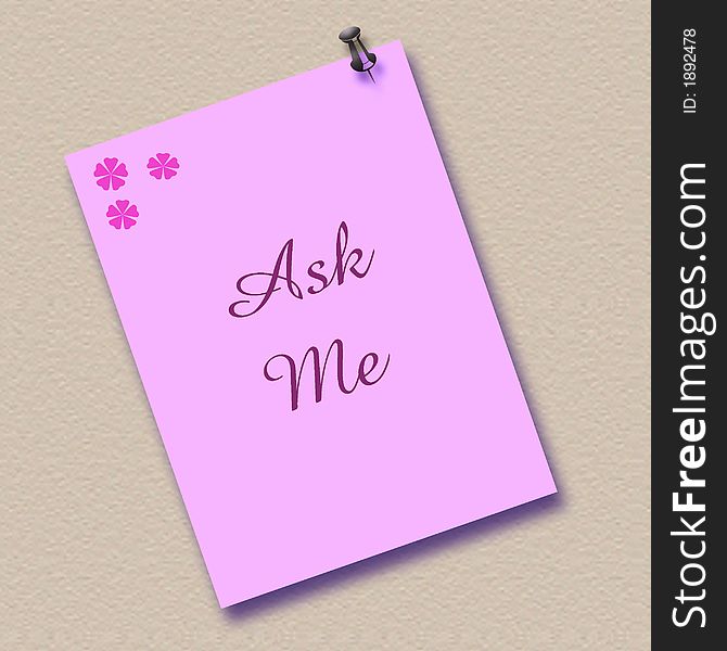 Pink note posted on textured background clip art or poster