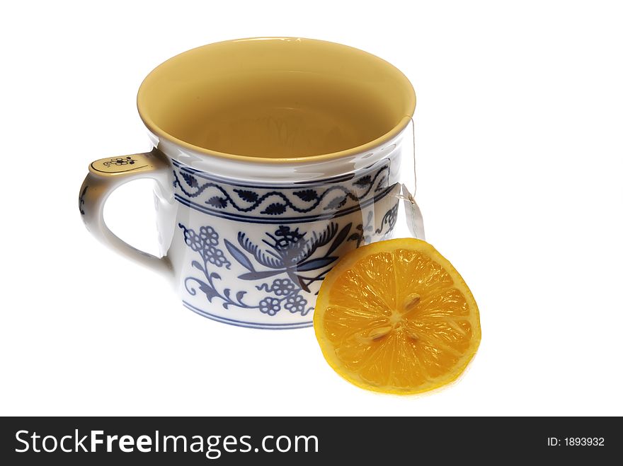A cup of tea with lemon and teapack
