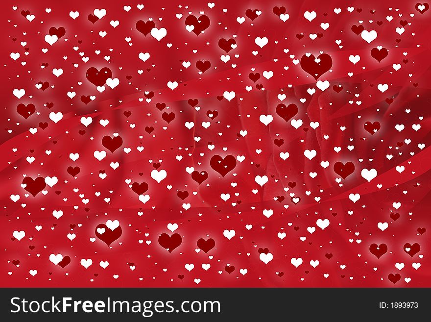 A red background with roses and hearts. A red background with roses and hearts