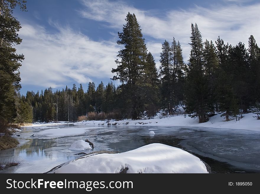 Icy river in Truckee, Ca