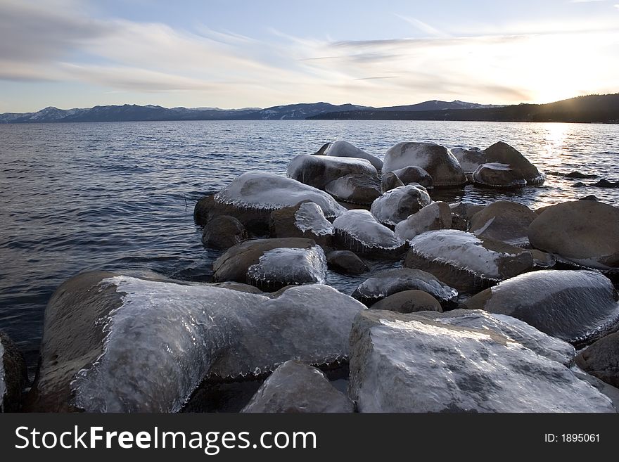 Frozen rocks along the shore of Lake Tahoe, Ca. Frozen rocks along the shore of Lake Tahoe, Ca