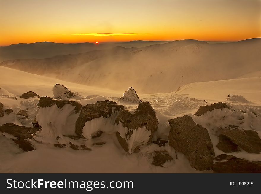 Spectacular sunrise on Pelister peak Macedonia