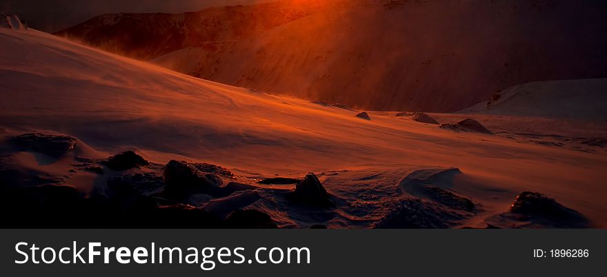 Mountain sunrise, landskape on pelister mountain