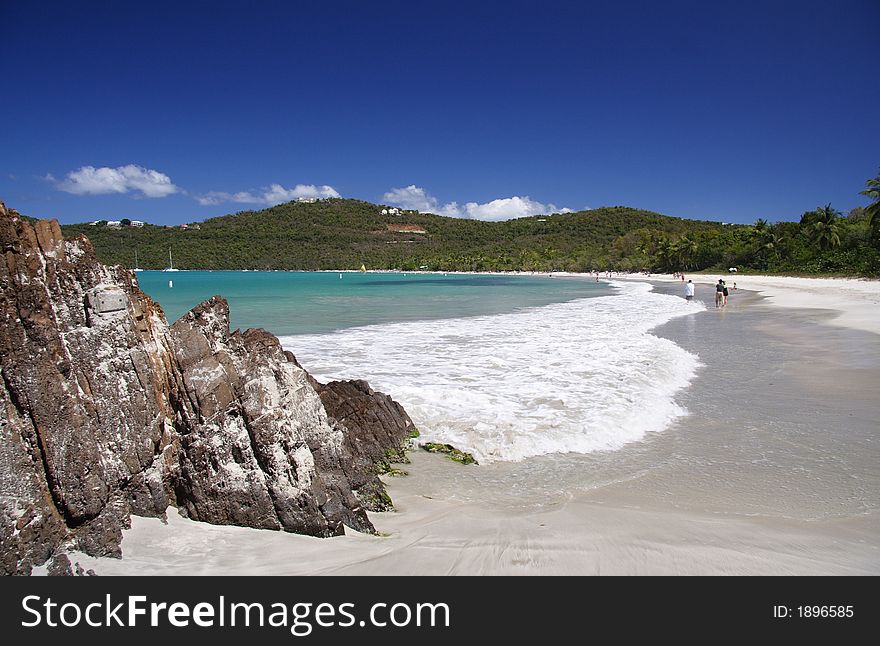 Beautiful caribbean beach with splashing waves. Beautiful caribbean beach with splashing waves