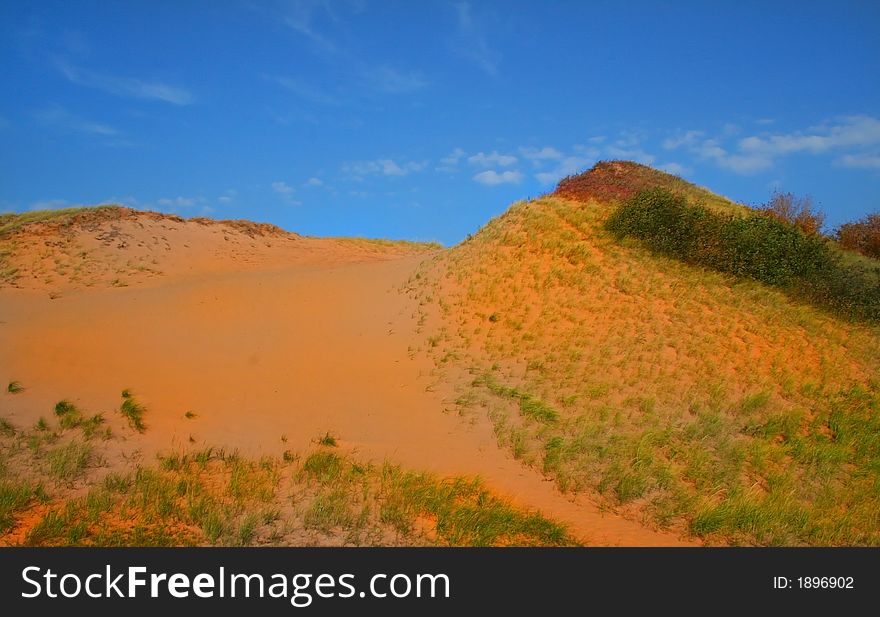 Sand dunes along lake superior shore