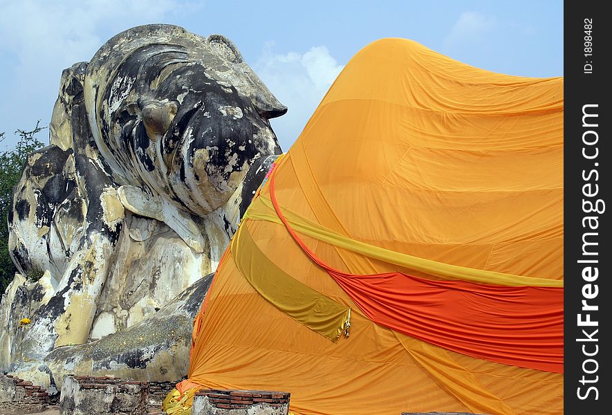 Buddah coverd  in saffron   ayutthaya thailand