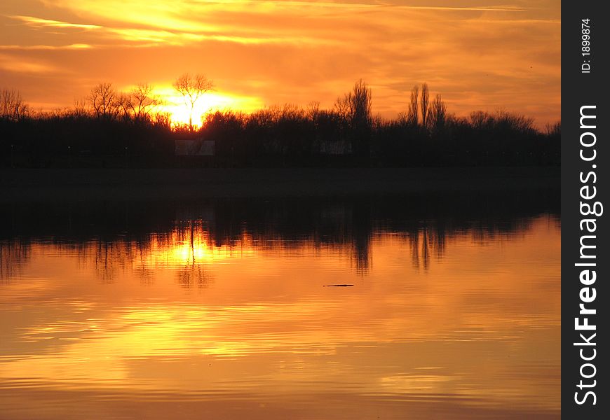 Belgrade lake in sunset. Photographed in winter afternoon. Belgrade lake in sunset. Photographed in winter afternoon.