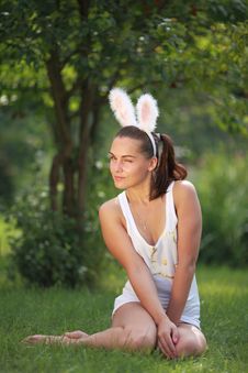 Woman With Funny Rabbit Ears Royalty Free Stock Photo Woman With Funny Rabbit Ears Royalty Free Stock Photo