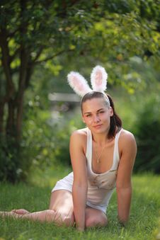 Woman With Funny Rabbit Ears Royalty Free Stock Photos Woman With Funny Rabbit Ears Royalty Free Stock Photos
