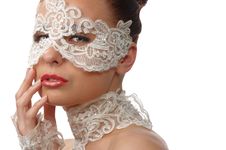 Tender Face In Lace Mask Over Her Eyes Stock Photo Tender Face In Lace Mask Over Her Eyes Stock Photo