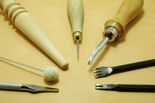 Tools On The Leather Stock Photo Tools On The Leather Stock Photo