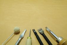 Tools On The Leather Stock Photo Tools On The Leather Stock Photo