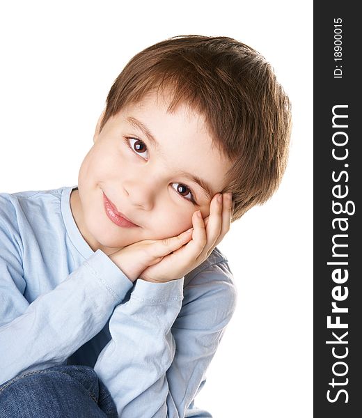 Portrait of beautiful smiling little boy on white background. Portrait of beautiful smiling little boy on white background