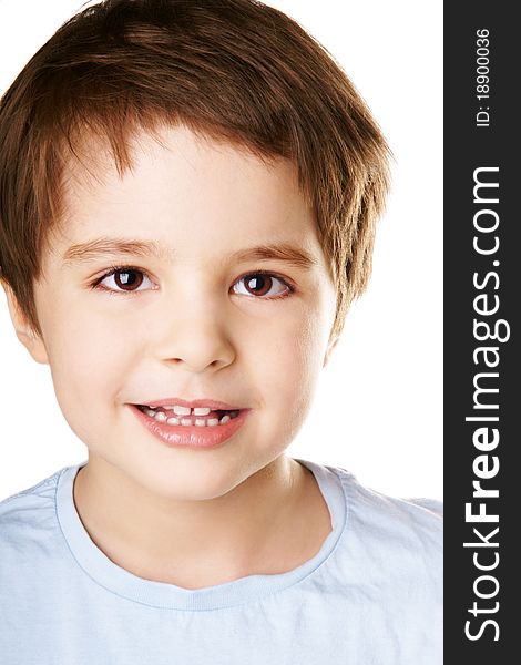 Portrait of beautiful happy smiling little boy isolated on white background. Portrait of beautiful happy smiling little boy isolated on white background