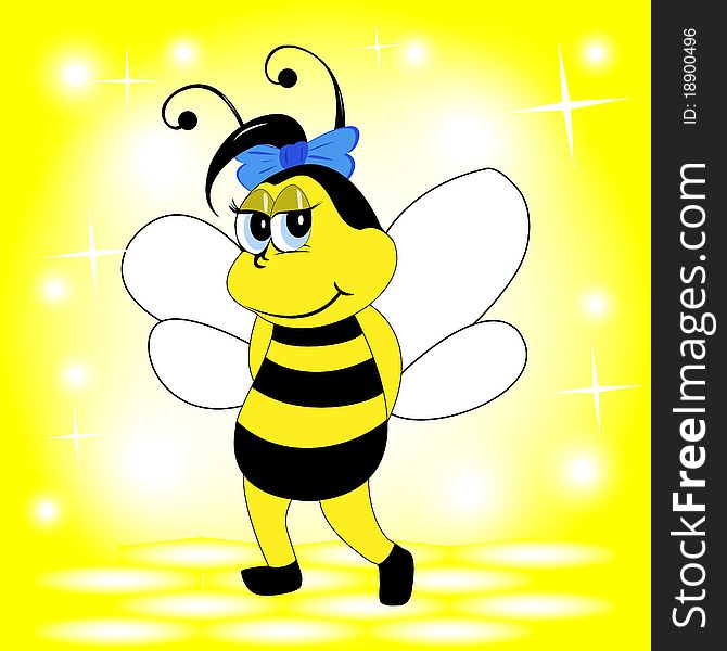 Smiling bee on a bright yellow background, vector illustration, eps10